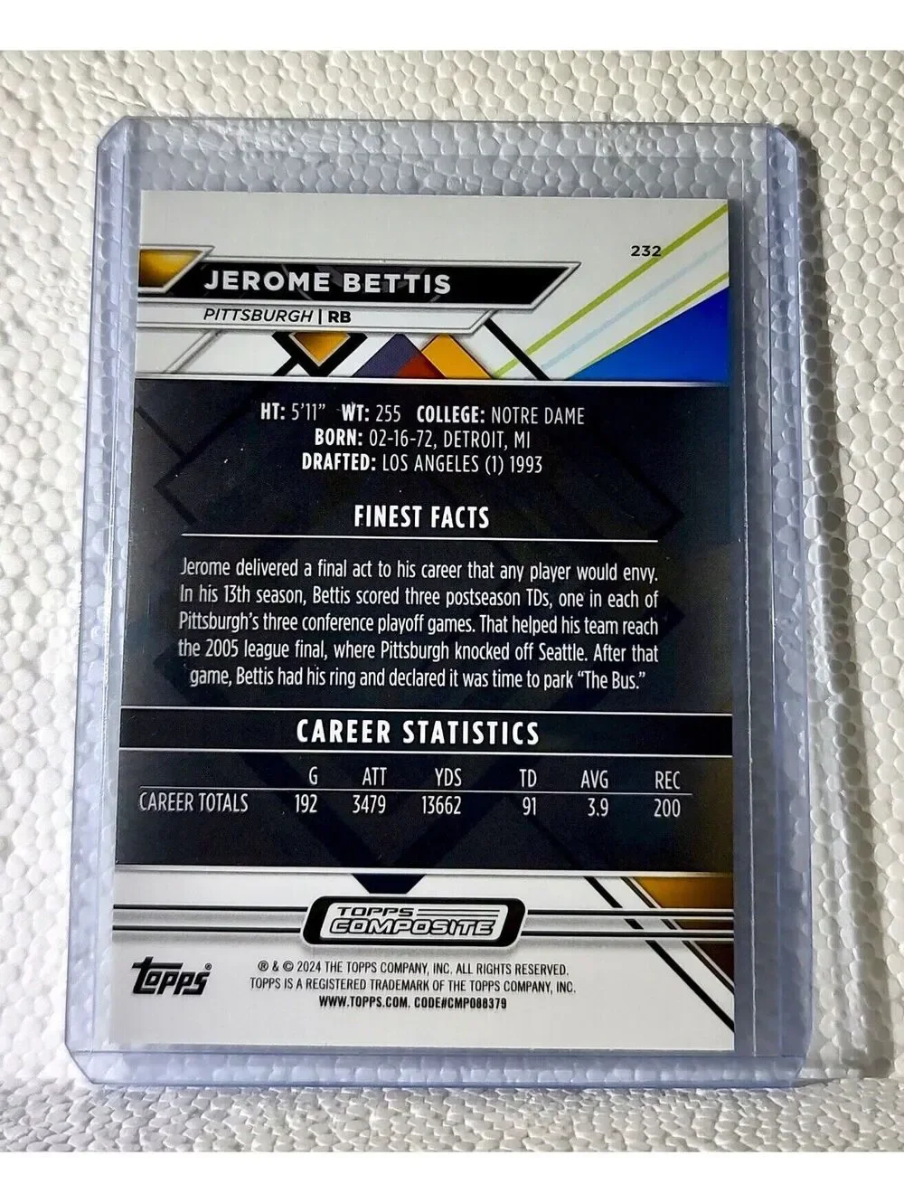 Jerome Bettis 2023 Topps Finest NFL #232 Football Card Pittsburgh Steelers